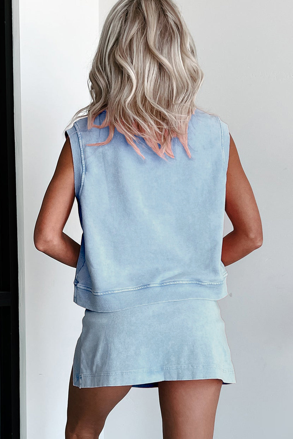 Myosotis Mineral Wash Sleeveless Top and Split Skort Set