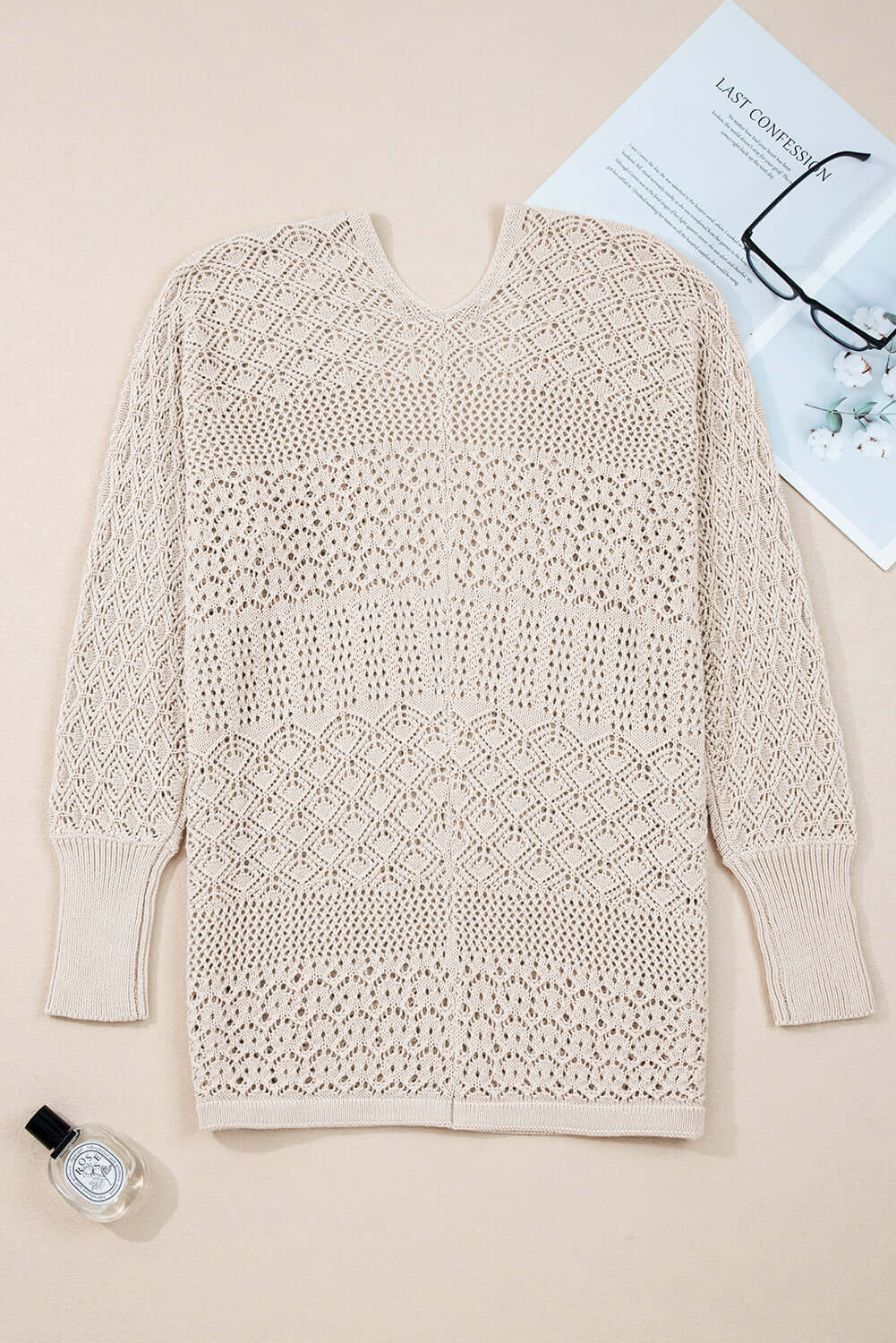 Jet Stream Mix Pattern Hollow Knit Open Front Cardigan