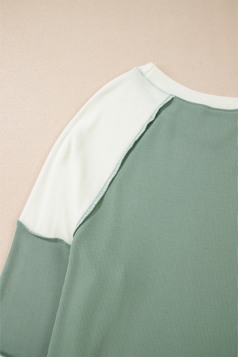 Mint Green Color Block Patchwork Raglan Long Sleeve Top