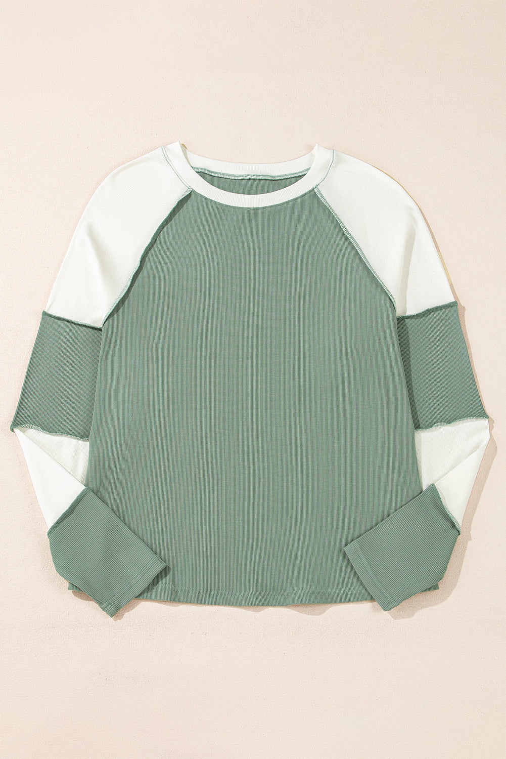 Mint Green Color Block Patchwork Raglan Long Sleeve Top