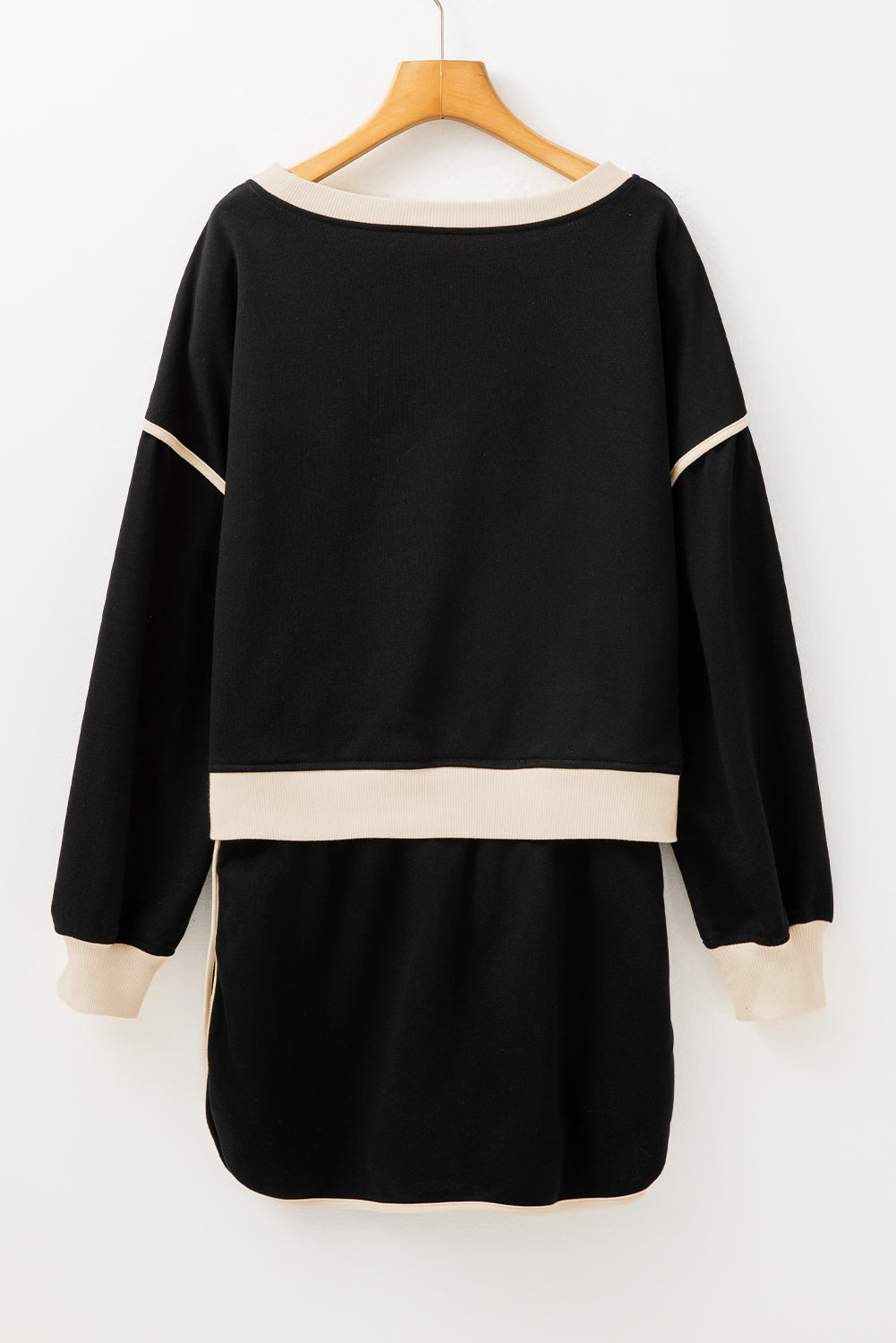 Black Trim Loose Pullover Lace Up Waist Skort Set