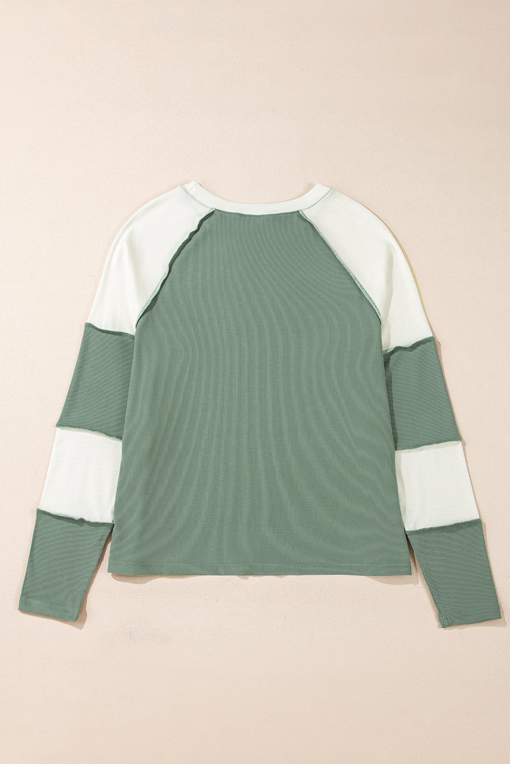 Mint Green Color Block Patchwork Raglan Long Sleeve Top