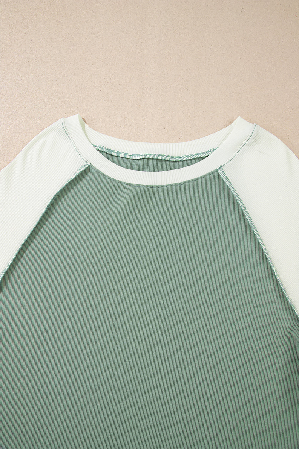Mint Green Color Block Patchwork Raglan Long Sleeve Top