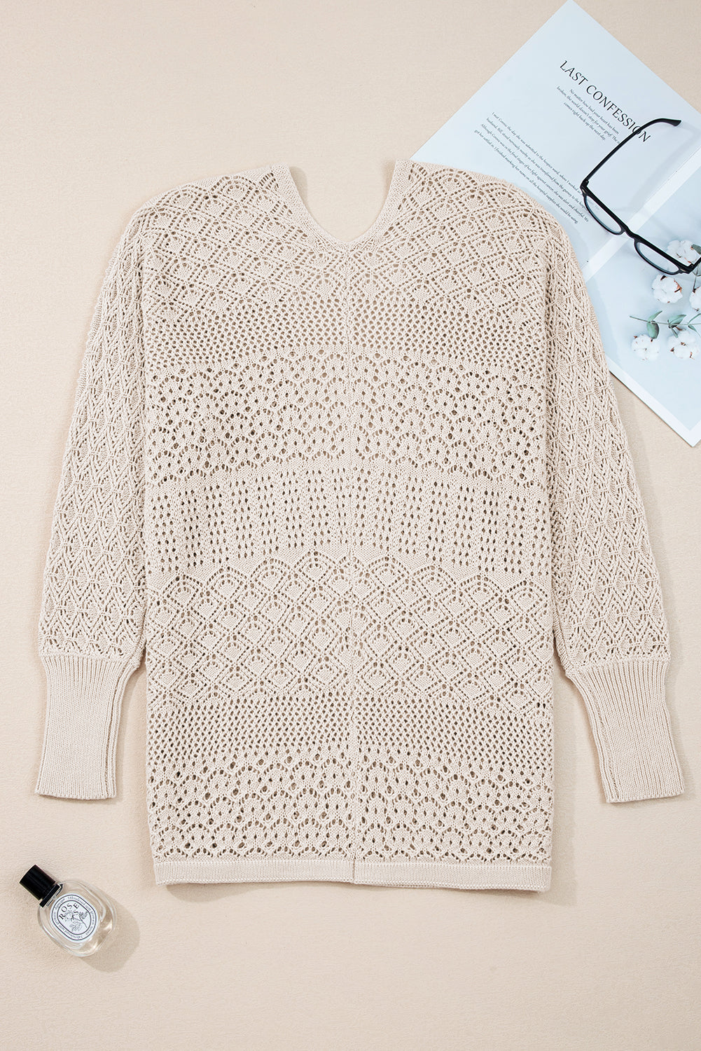 Jet Stream Mix Pattern Hollow Knit Open Front Cardigan