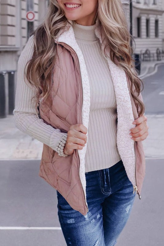Pink Zip Up Fleece Lined Quilted Vest