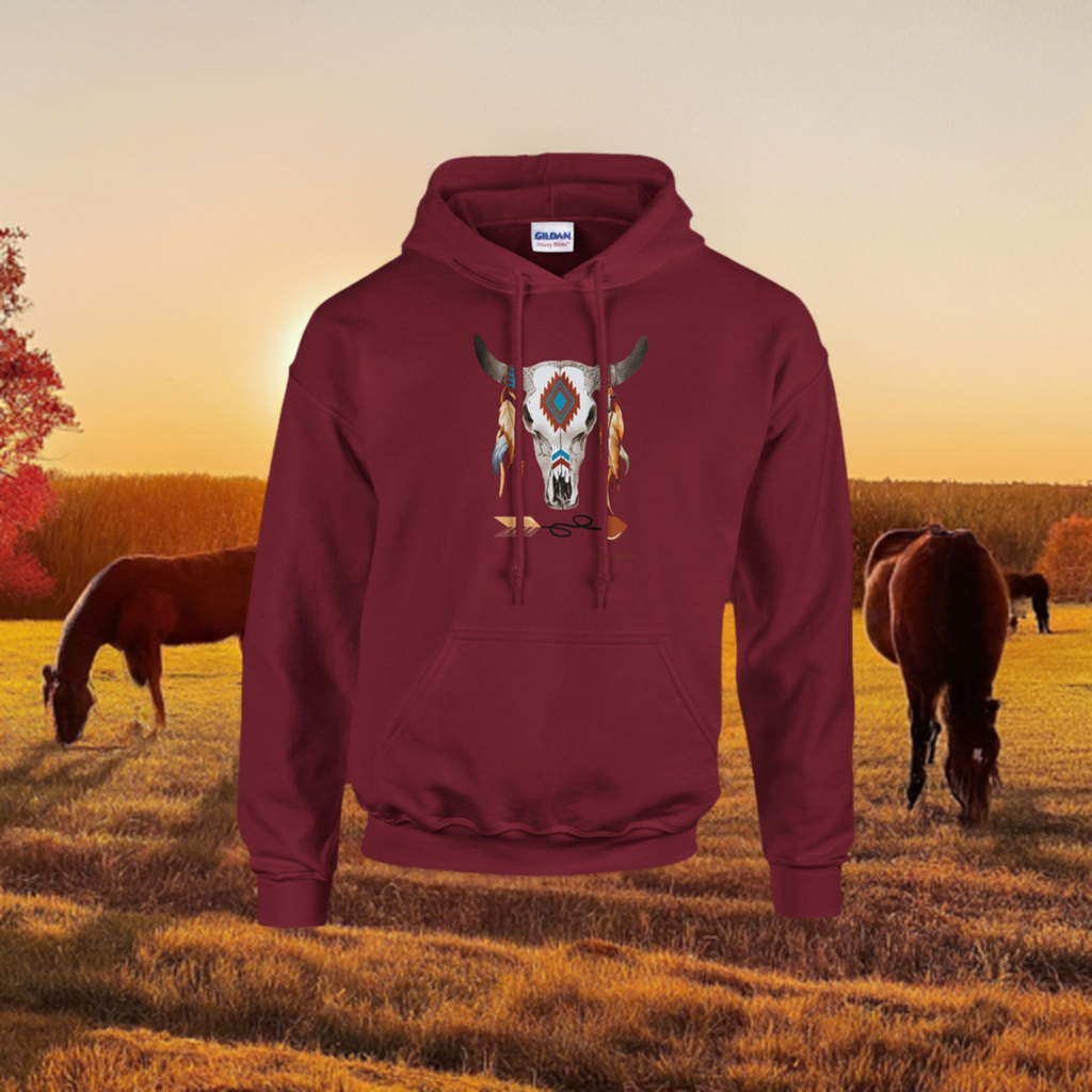 Western Cow Skull Pullover Hoodie