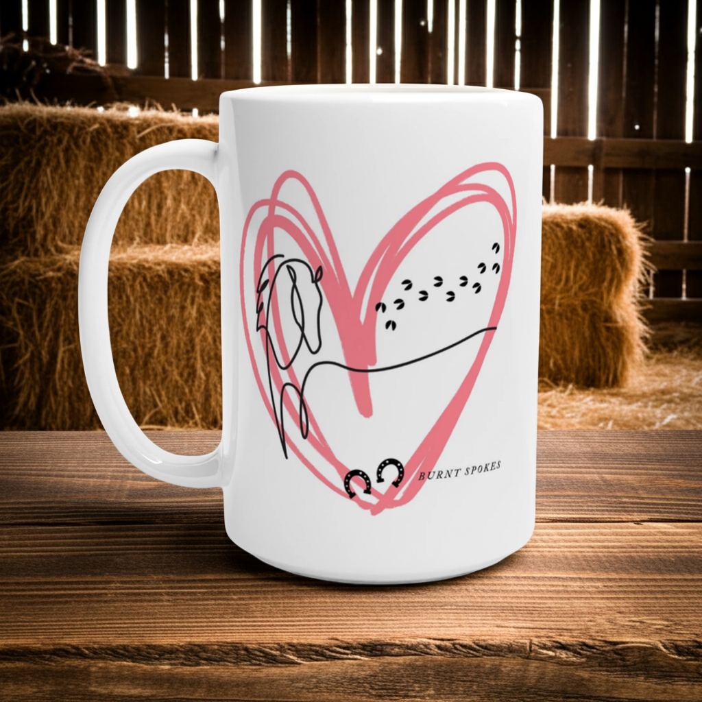 Heart Horse Ceramic Mug 15oz – Glossy White Design for Hot Beverages